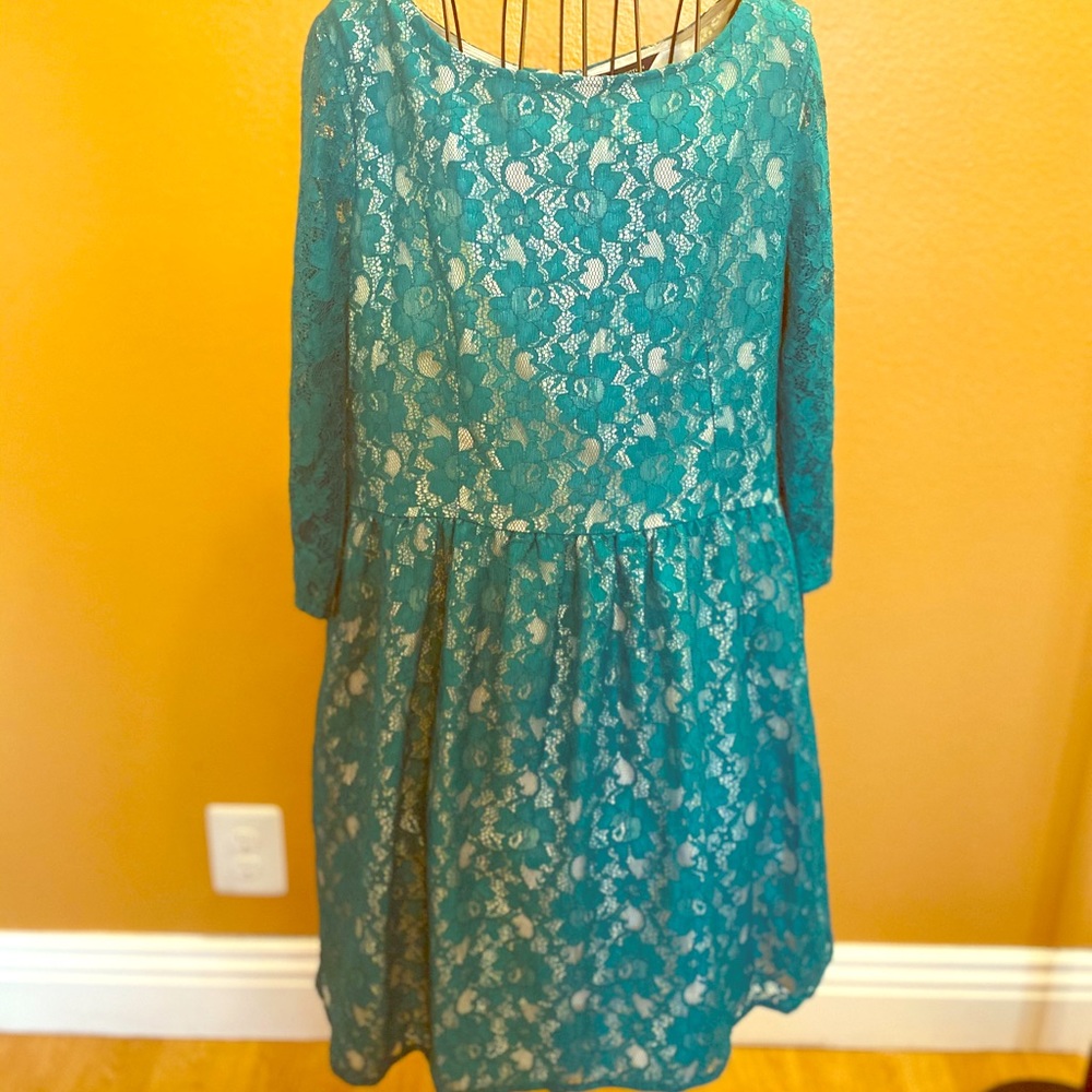Fit and Flare Long Sleeve Teal Spring Dress